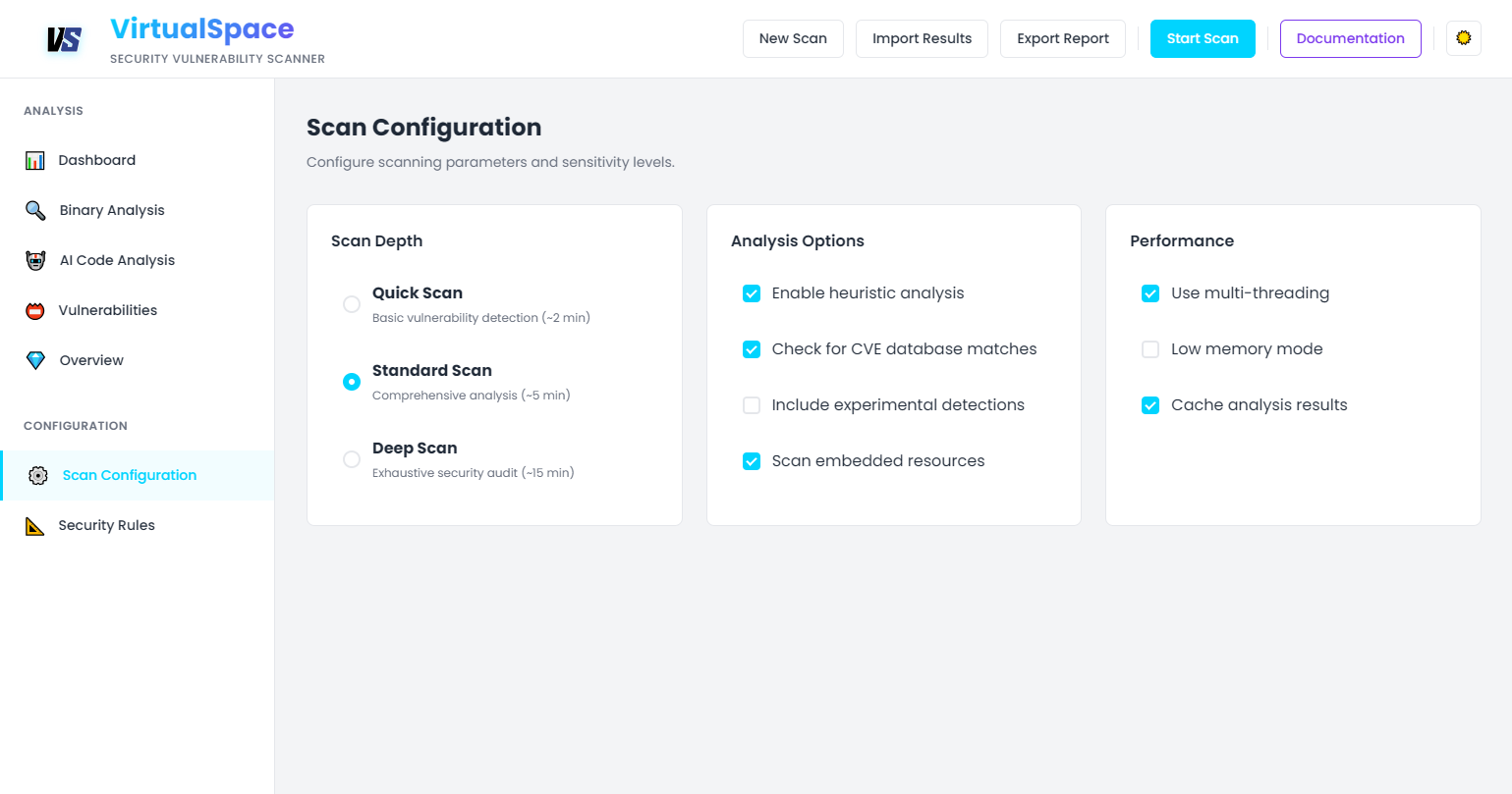 VirtualSpace AppSec Interface