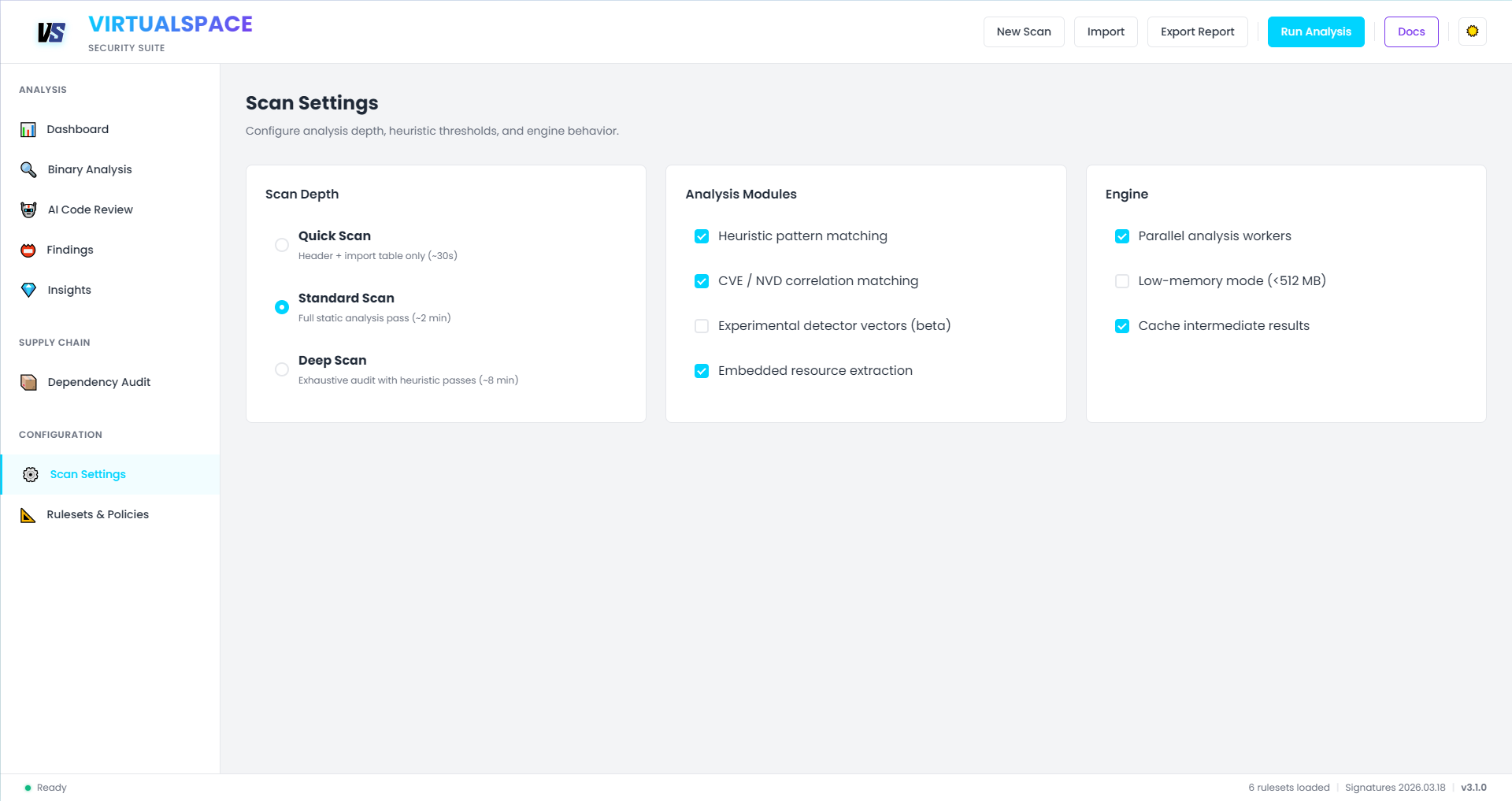 VirtualSpace AppSec Interface