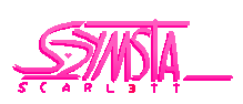 cutesy pink logo spelling out "SZYMSTA_", with a smaller "scarlett" below
