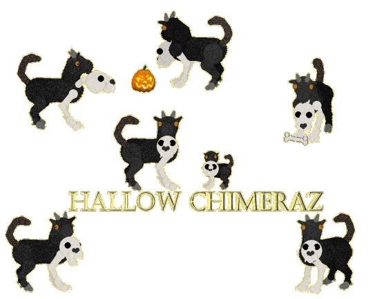 Several images of a Petz chimera with a skeleton lion head looking around with text Hallow Chimeraz