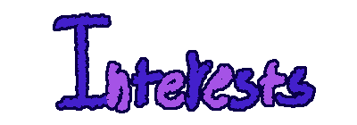 the word 'interests' drawn in purple & pink