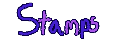 the word 'stamps' drawn in purple & pink