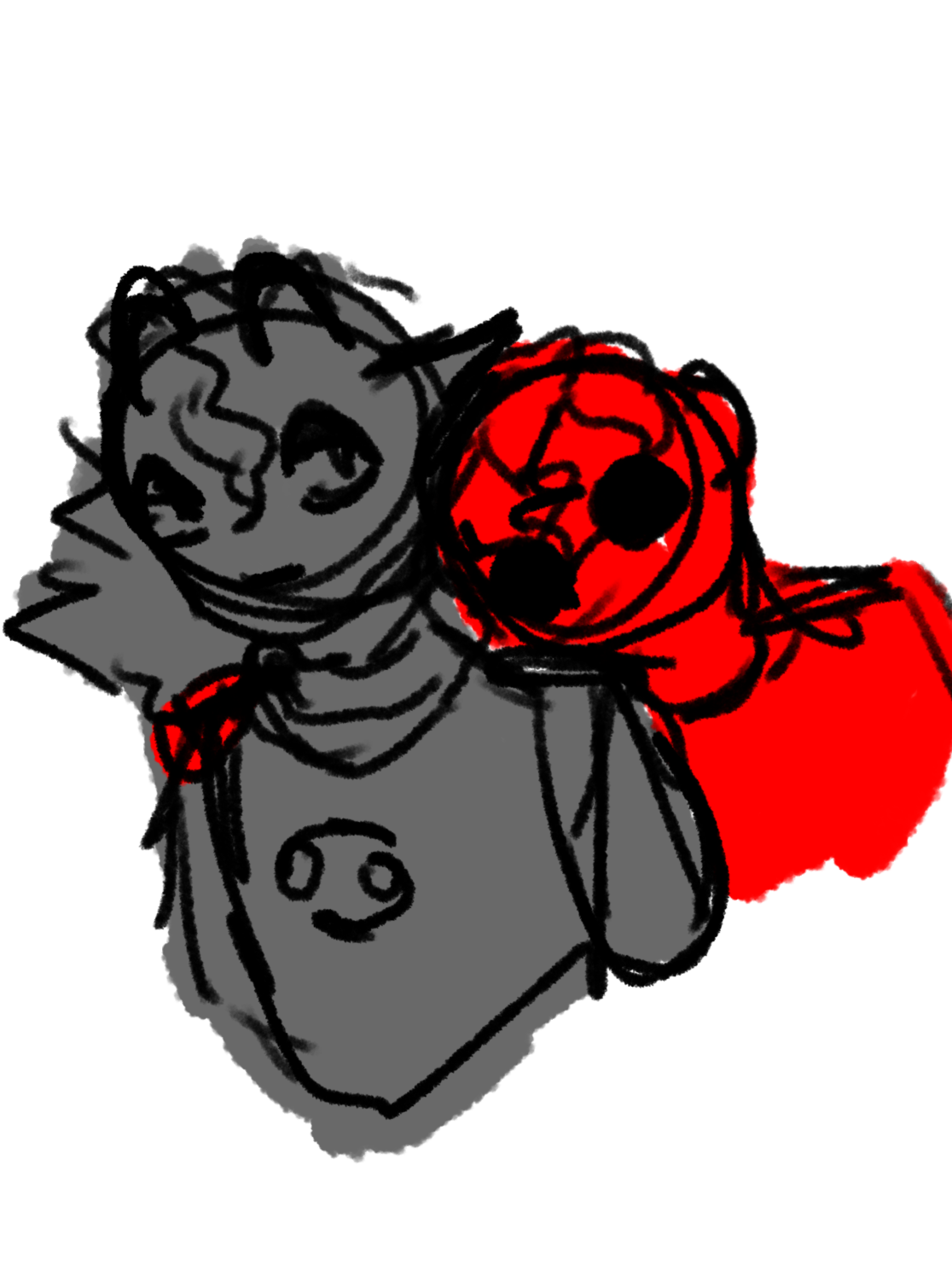 a sketch of a tired looking karkat and dave. dave leans on karkat's shoulder.