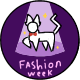  fashion week badge showing a cat in the spotlight