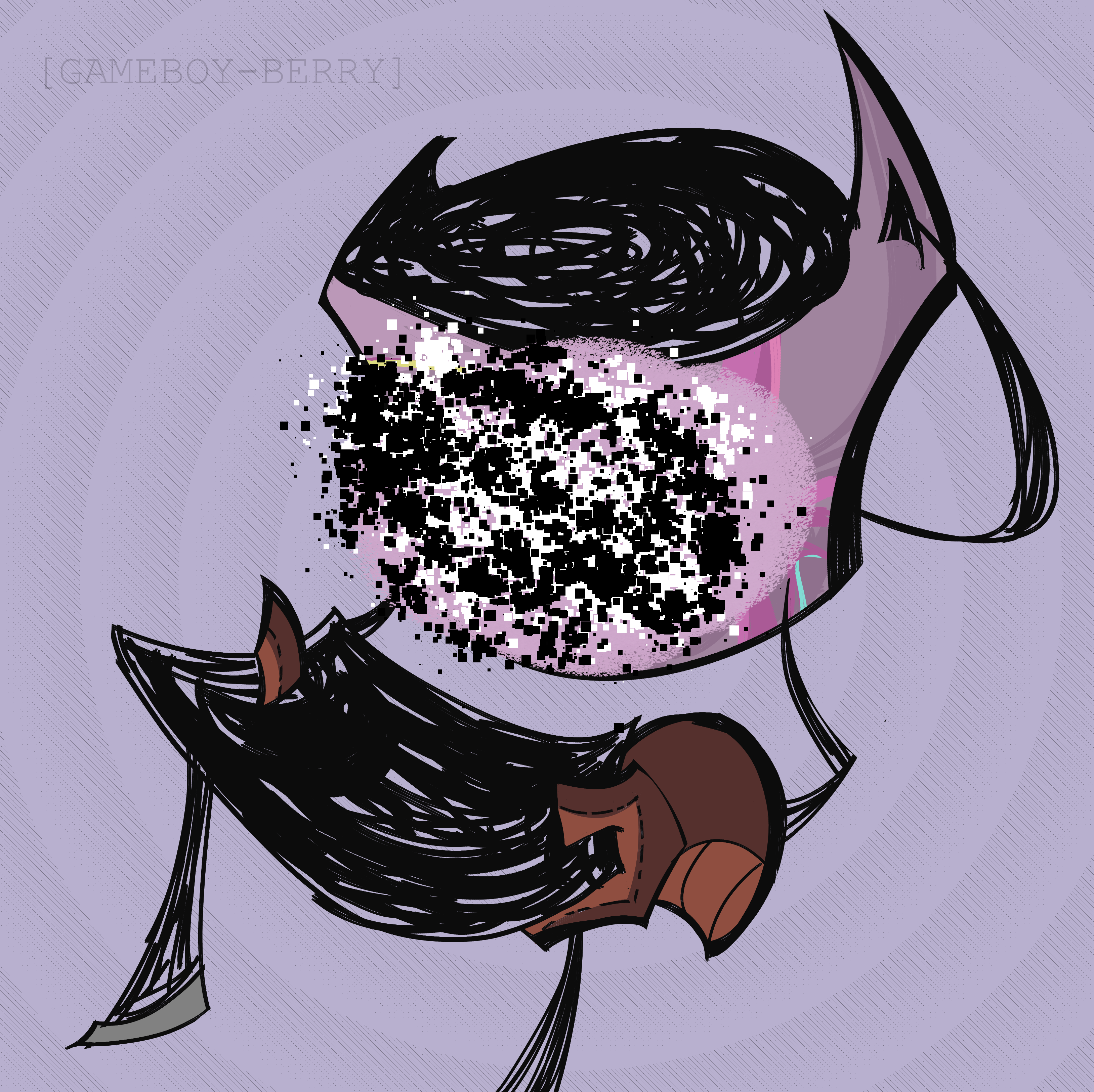 Image of Vierian(a tin bucket) taking off a mask. Virian's face is obstructed by distorted black and white imagery.