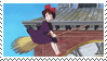 kiki from kiki's delivery service floating on her broom beside the clocktower stamp