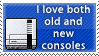 'i love both old and new consoles' stamp