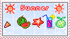'summer' with various food and drinks stamp