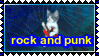 'rock and punk' with a cat playing a guitar stamp