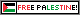 a web badge with a small Palestinian flag to the left, and to the right are the words 'free Palestine!' in red, black, and green text