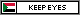 a web badge with a small Sudan flag to the left, and to the right flash the words 'keep eyes on Sudan' in black text