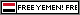 a web badge with a small Yemen flag to the left, and to the right scroll the words 'free Yemen!' in black text