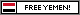 a web badge with a small Yemen flag to the left, and to the right are the words 'free Yemen!' in black text