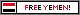 a web badge with a small Yemen flag to the left, and to the right are the words 'free Yemen!' in red and black text