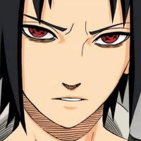 Sasuke staring straight ahead, his eyes red.