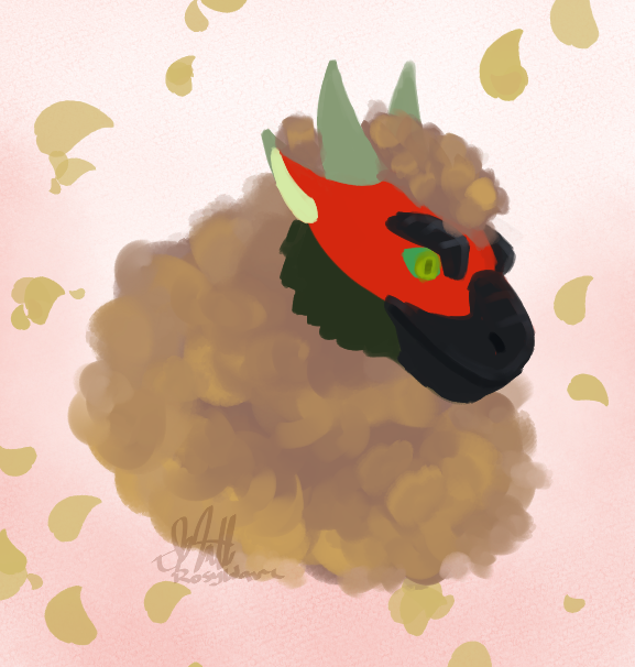A lineless portrait of an obelisk dragon with a very fluffy mane.