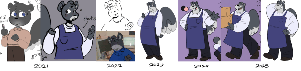 A series of drawings showcasing the evolution of Daisy's design over the years.