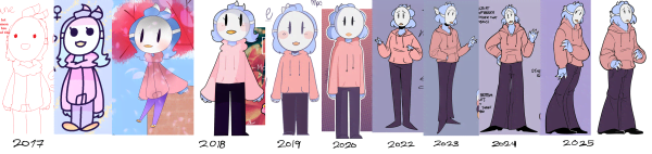 A series of drawings showcasing the evolution of Diane's design over the years.
