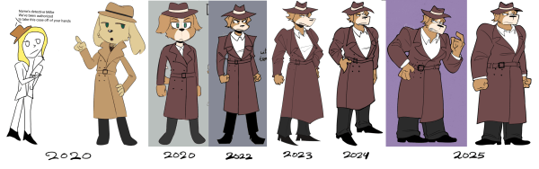 A series of drawings showcasing the evolution of Millie's design over the years.