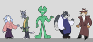 A lineup of the 5 Mystery Eclipse characters in a simple art style.