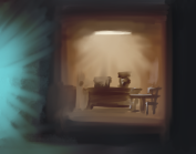 A very basic background concept art of the cafeteria area.