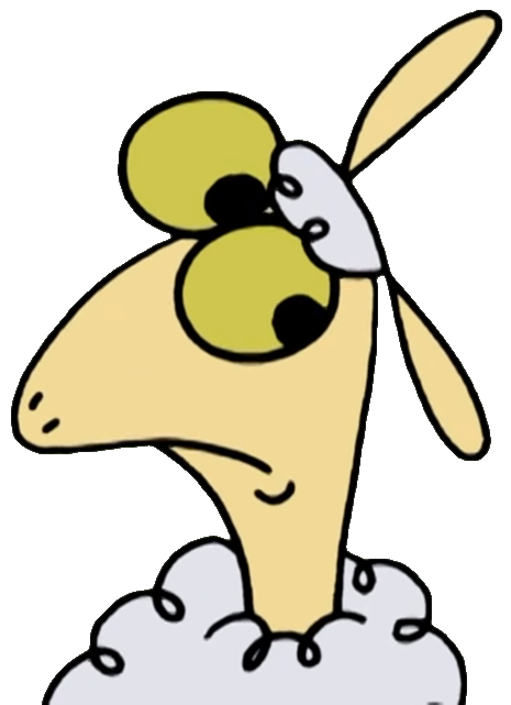 A transparent bust of Sheep. He's looking off to the side.