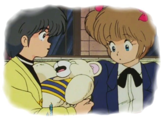 Kyosuke giving Hikaru a teddy bear