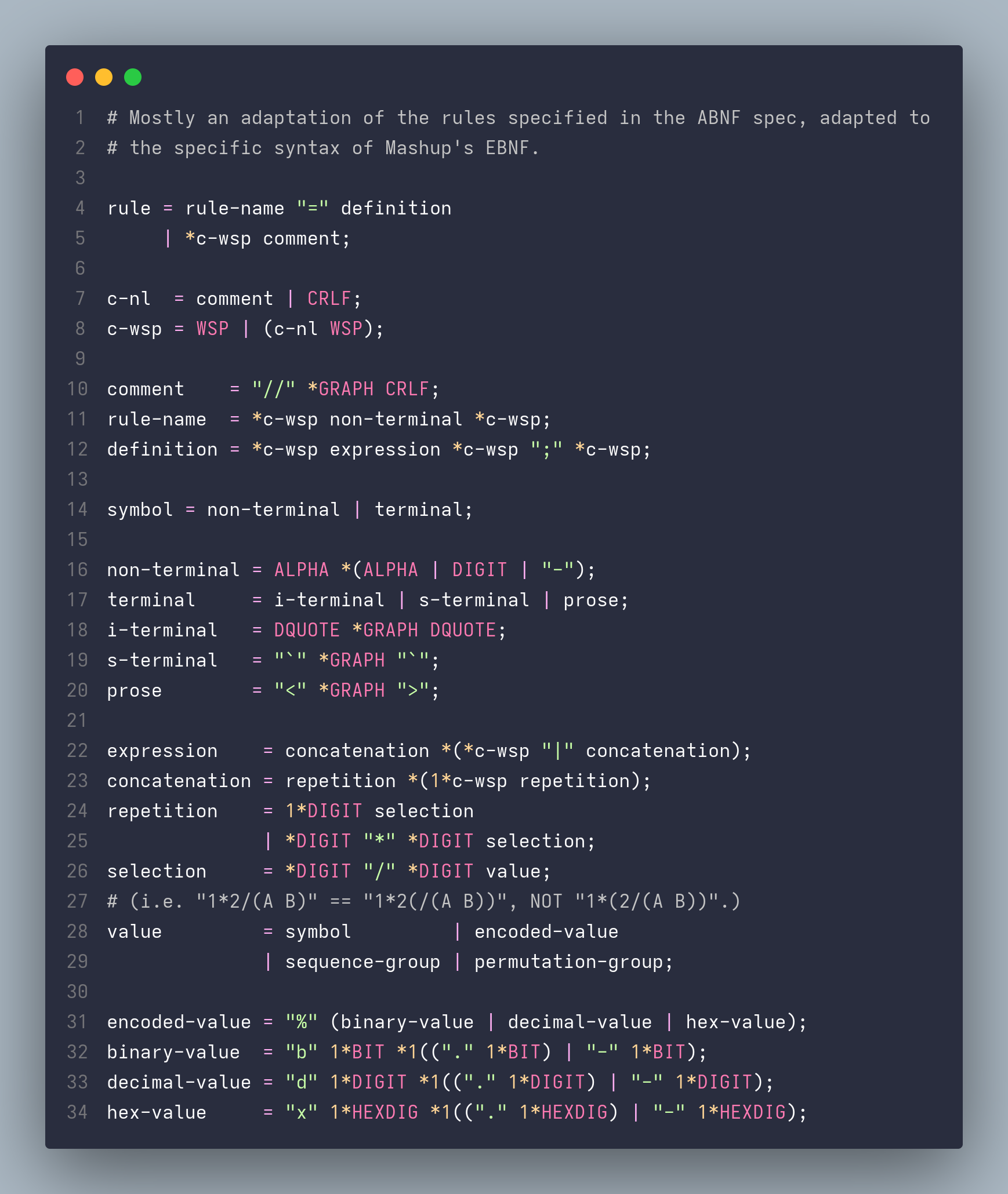 Demonstration of the syntax highlighting