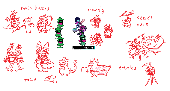 npcs + party for a conceptual "dark world" of my room.