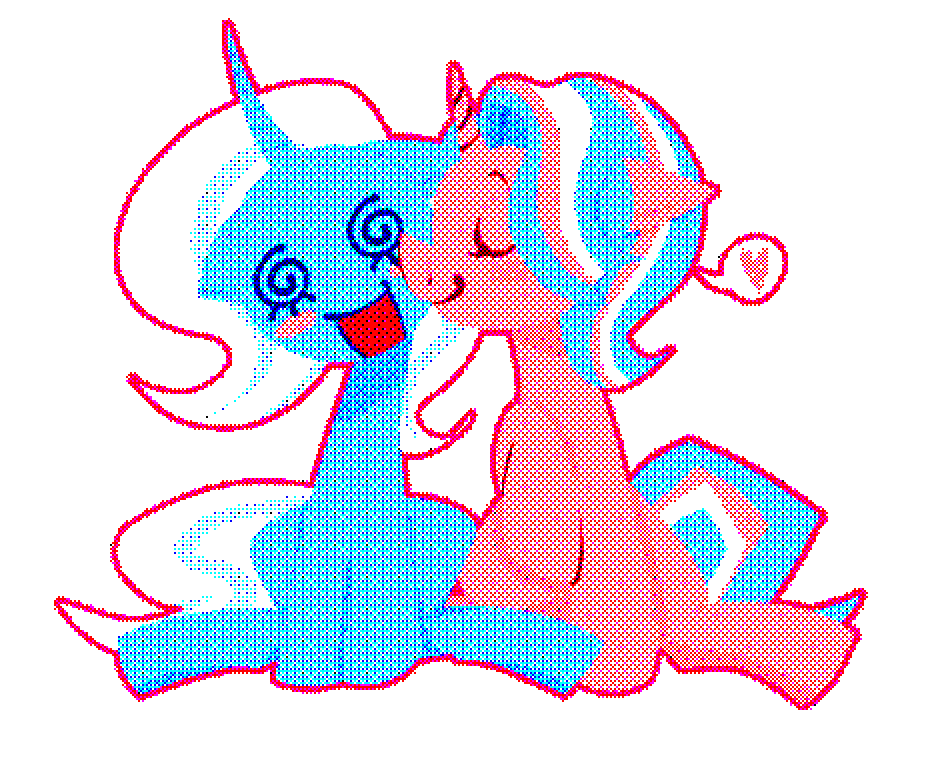 trixie lulamoon being kissed by starlight glimmer, both from my little pony. in the pink, blue, and white colors of the trans flag