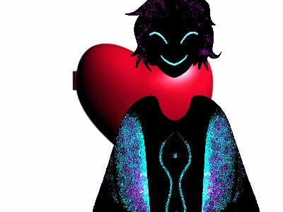 An animated gif of Cavik from corru.observer in front of a Makesweet heart locket. when the locket opens, the text "he escaped" is visible in all caps on the inside.
