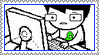 a deviantart stamp gif that cycles between photos of june egbert, dave strider, jade harley, and rose lalonde all sitting at their computers with expressions of concern