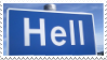 stamp of a road sign reading "hell"