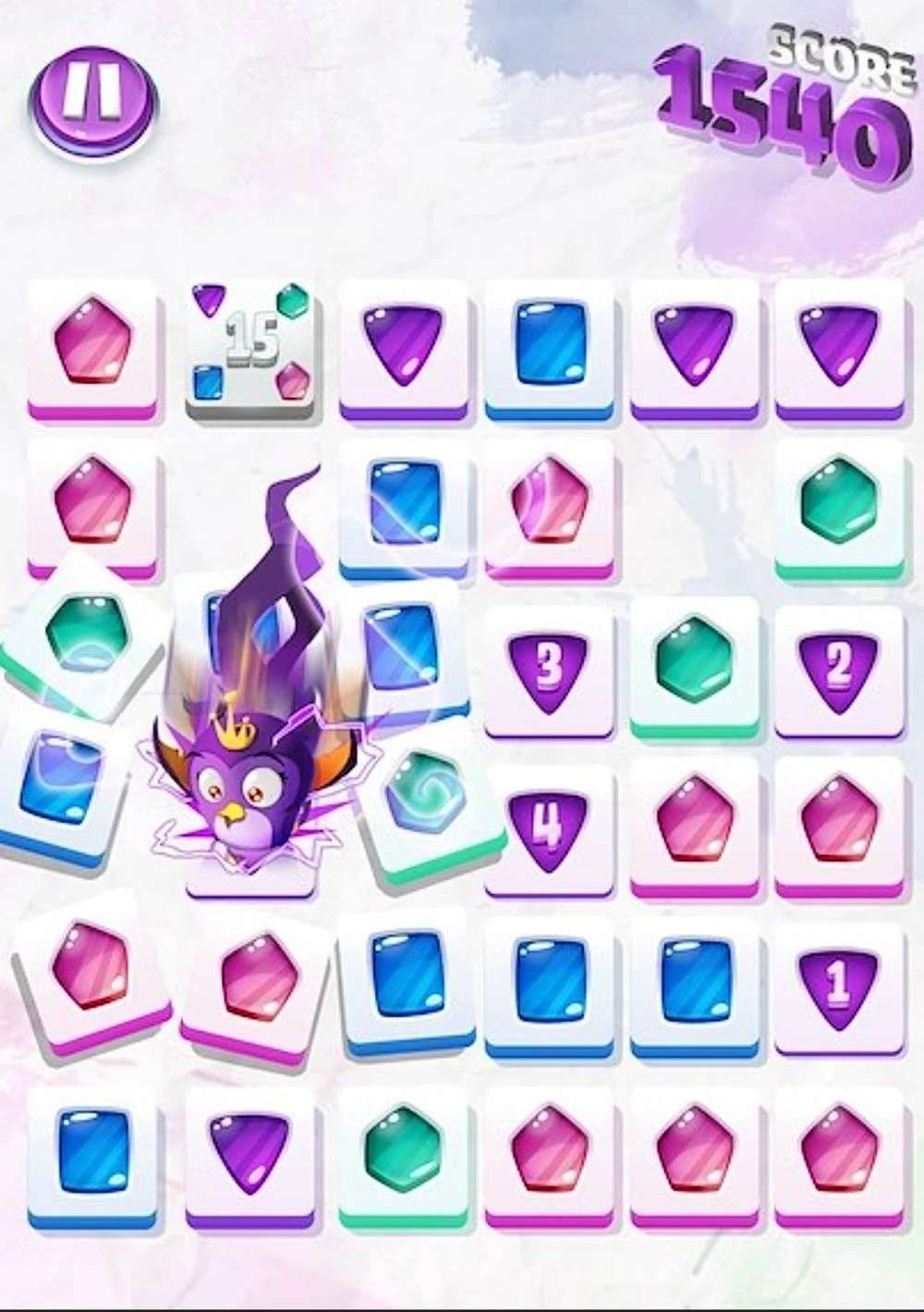 Concept art for a Match-3 game starring Gale. Gale is slamming down onto a few gem tiles.