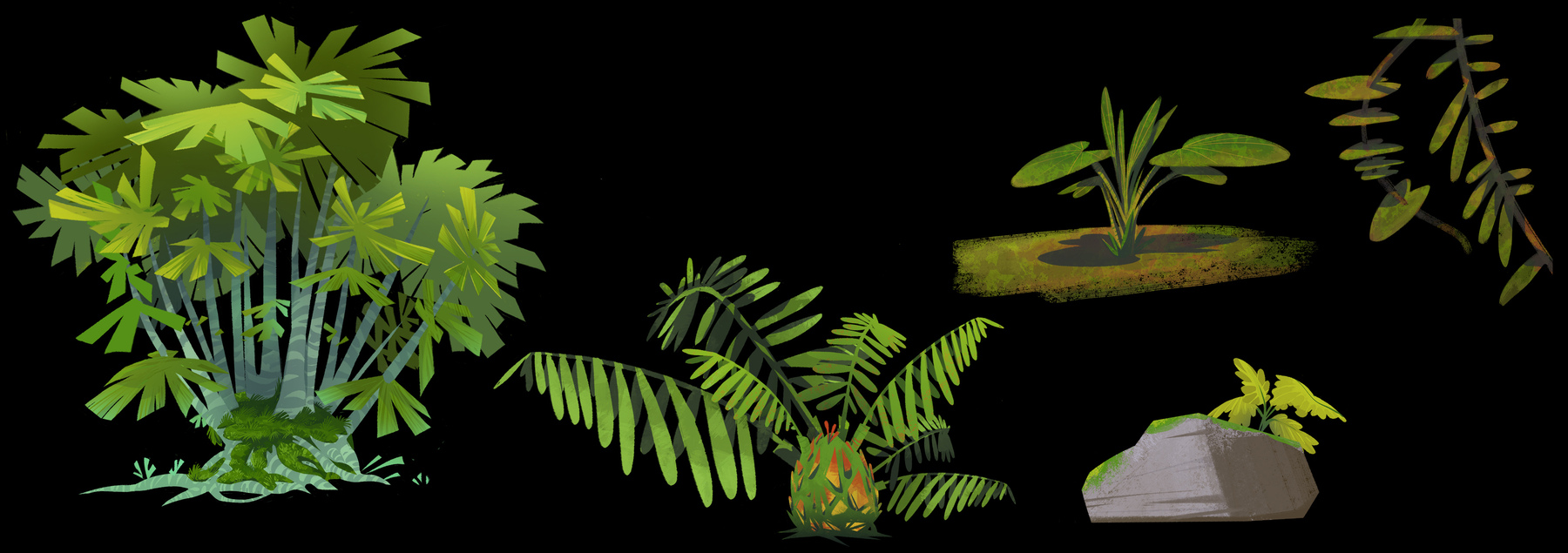 Concept art of various plantlife.