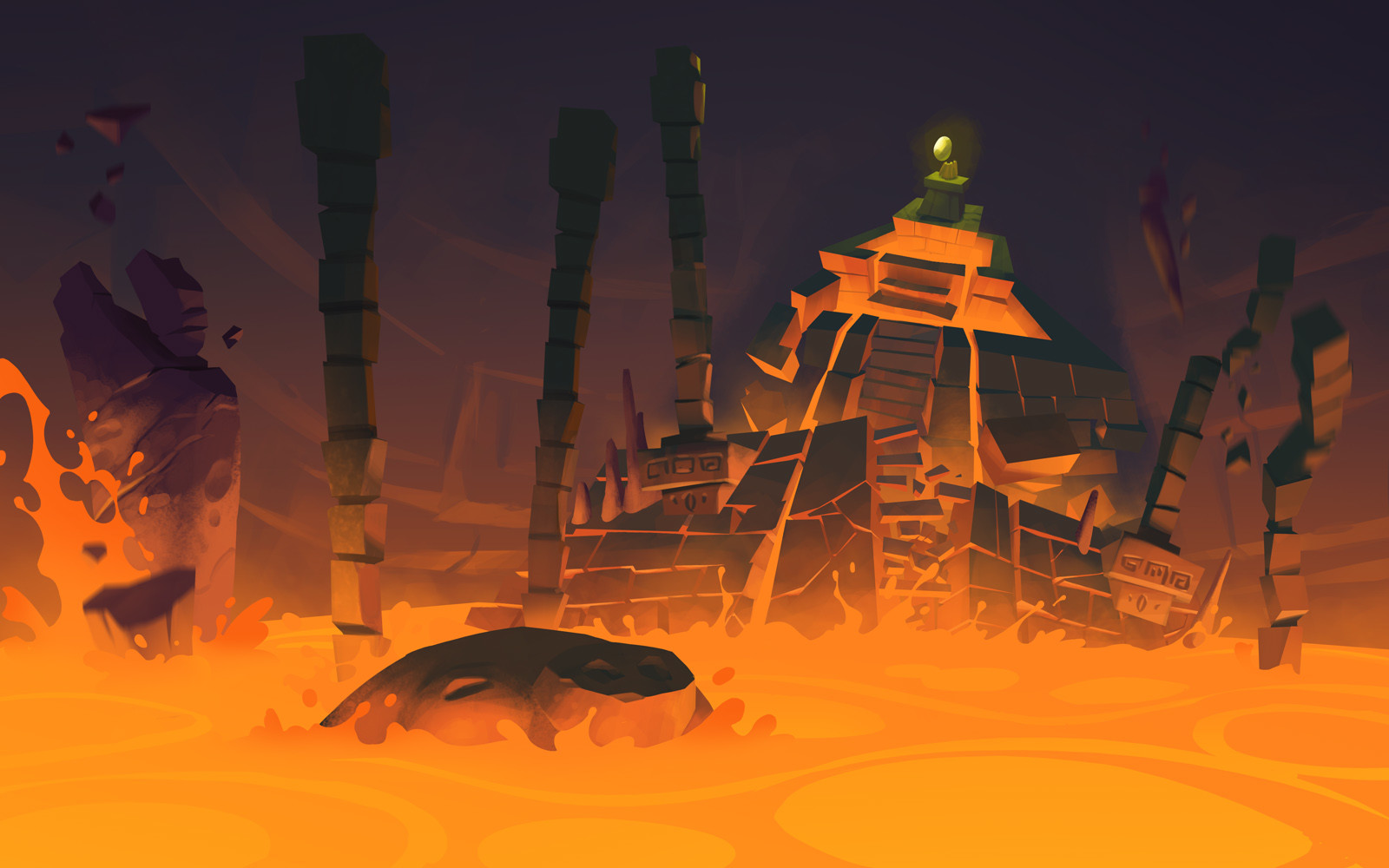 The Golden Egg's temple, located in a volcano, now collapsing and flooding with lava.