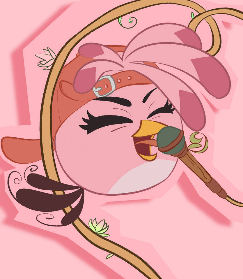 Stella screaming into a microphone, wearing a backwards baseball cap.