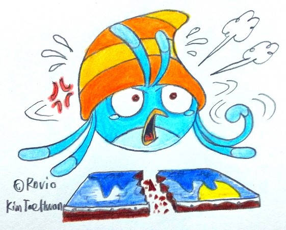 A colour pencil drawing of Willow, mad over the fact that her painting has been broken in half.