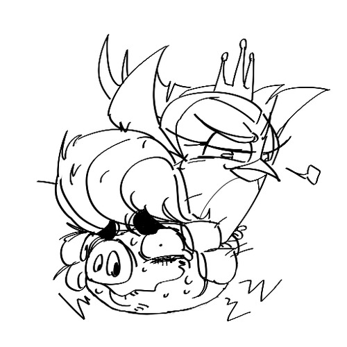 Gale sitting on top of Handsome Pig, who appears to be in pain, despite his smile.