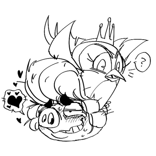 Gale sitting on top of Handsome Pig, who is now enjoying it, wierdly enough. Gale is confused.