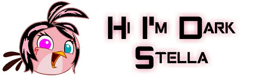 An edit of Stella's sprite, donning her in black hair with pink highlights. Her right eye now has a purple iris, with a red lightning-shaped scar below it. Next to her is text: 'Hi I'm Dark Stella'