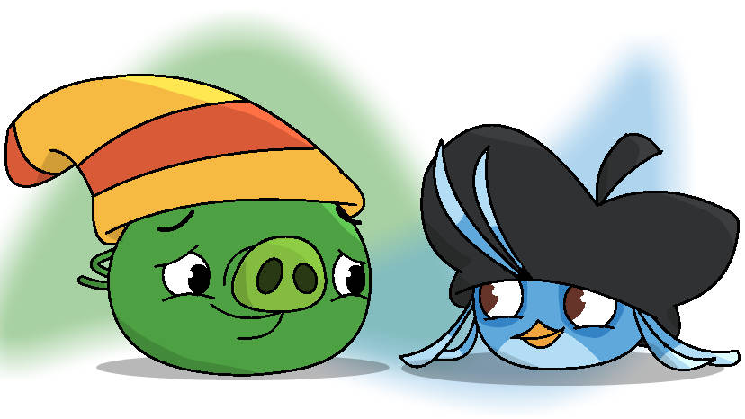 Willow wearing Artist Pig's beret, and Artist Pig wearing Willow's beanie.
