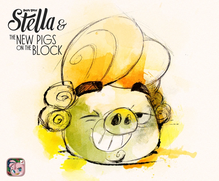 Watercolour drawing of Handsome Pig, a pig with a fancy wig.