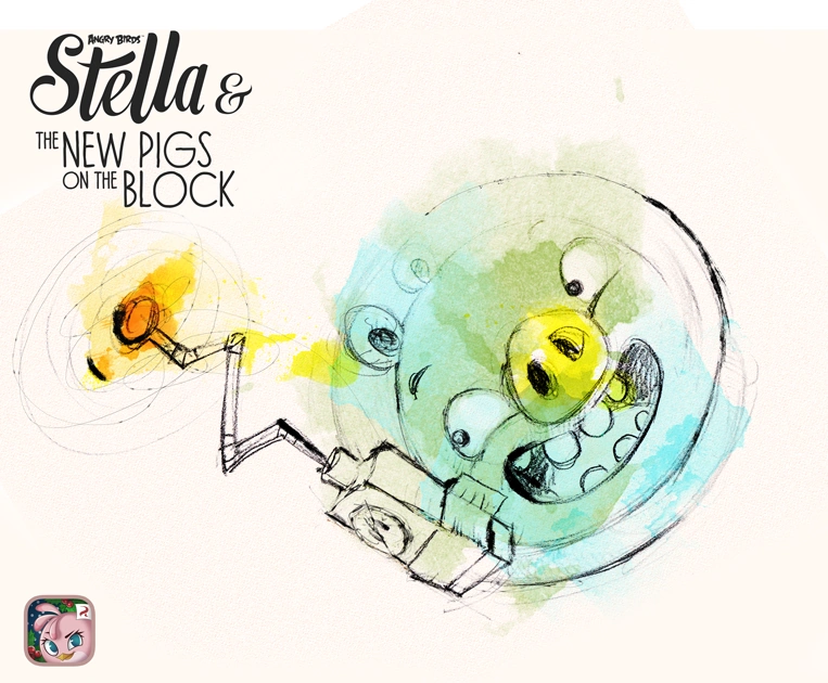 Watercolour drawing of Space Pig, a minion pig with a space helmet.
