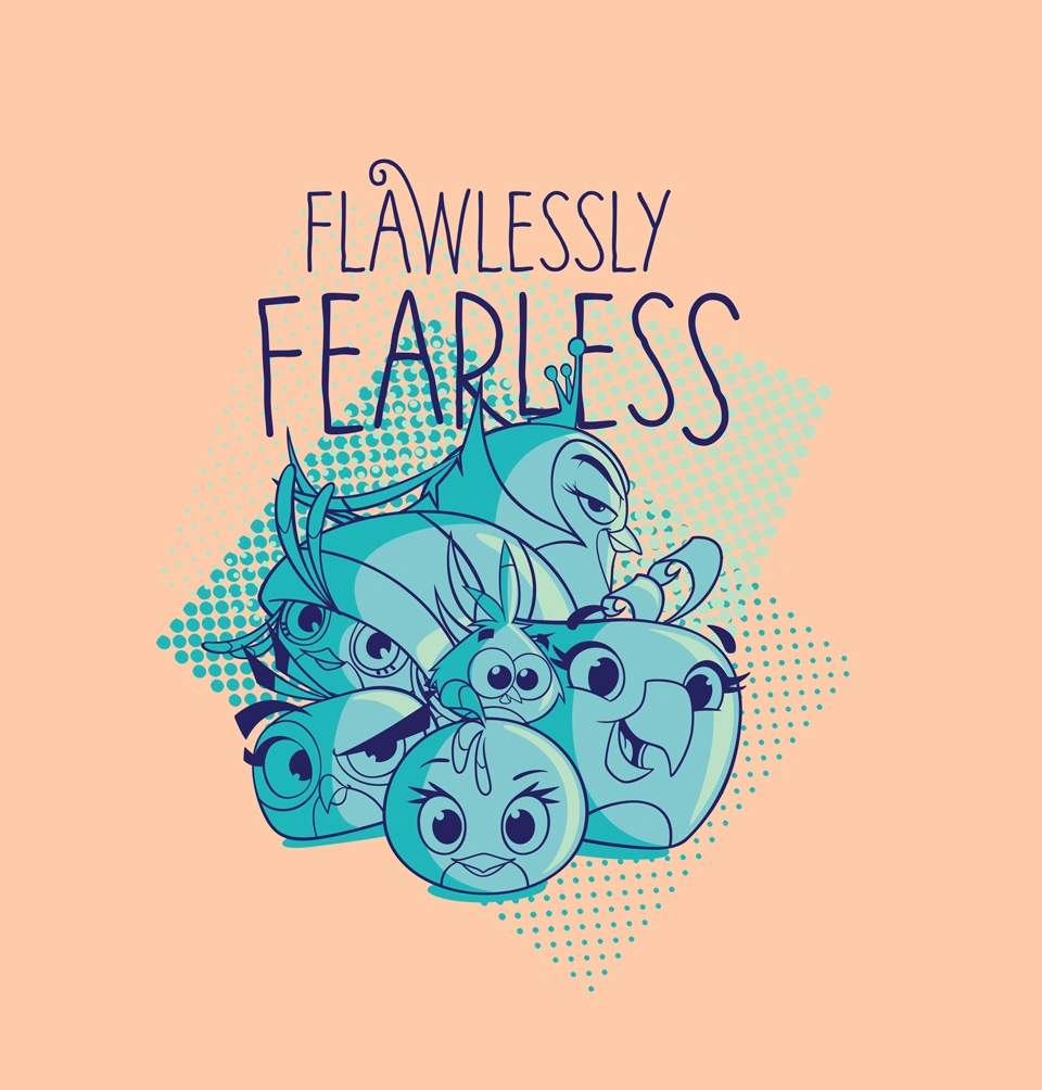 The Stella flock coloured in teal, with text above them stating 'FLAWLESSLY FEARLESS'