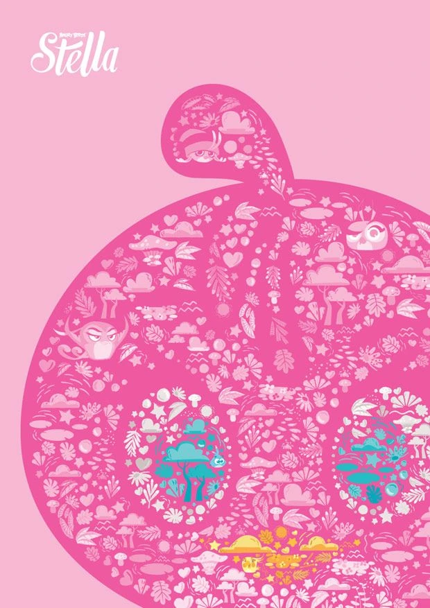 A picture of Stella made of tiny elements, such as plantlife, and her friends.