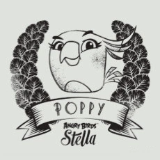 A black and white drawing of a wreath, with Poppy in the middle.