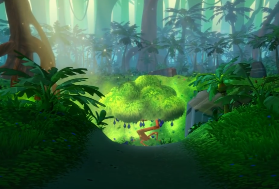 A luxuriant grove deep within the forest, with a massive tree in the middle.