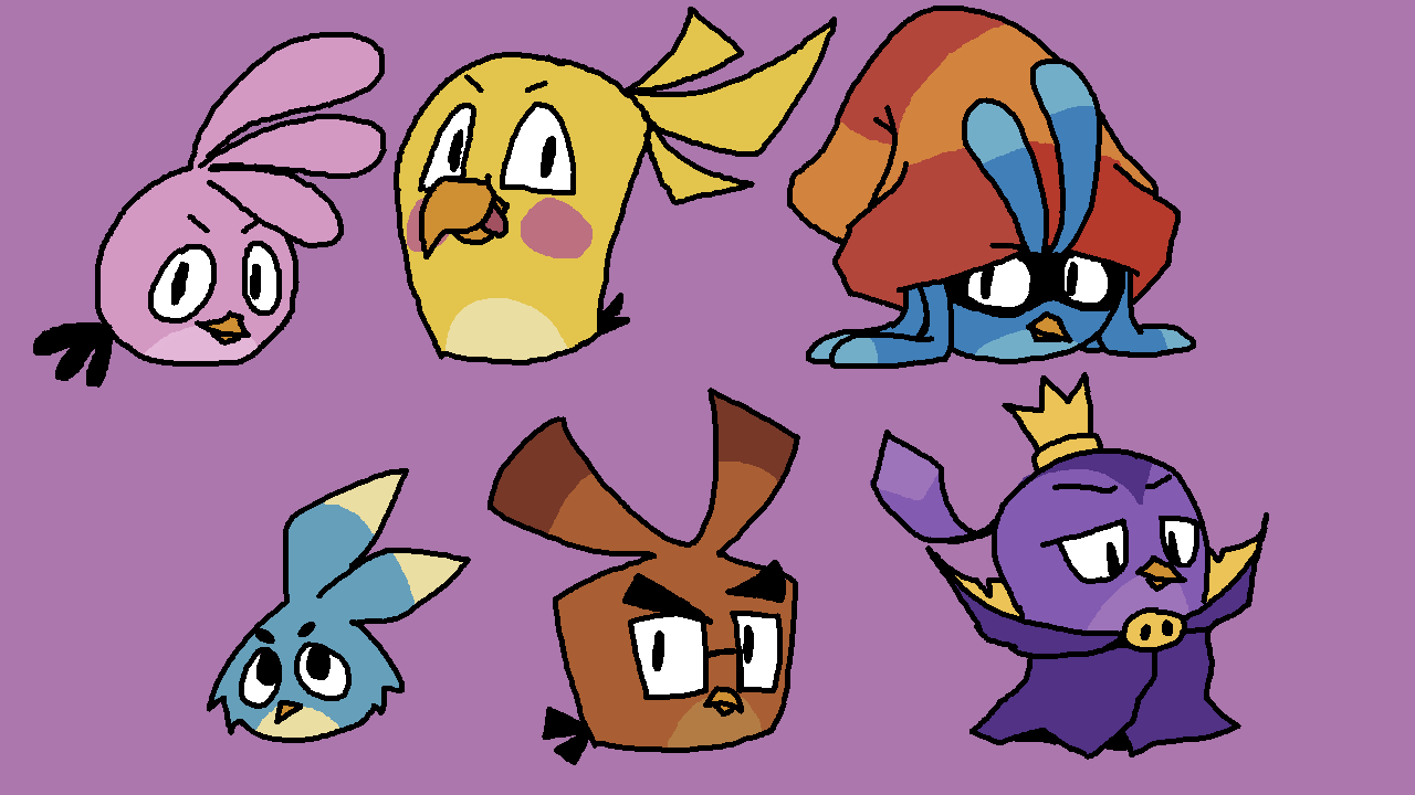 The cast of Angry Birds Stella, drawn in my style