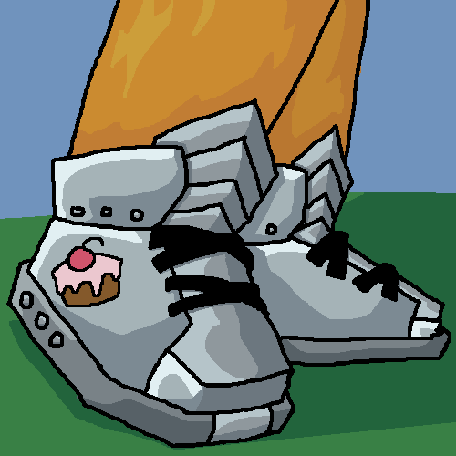 A pair of fancy looking shoes made of iron being worn by an orange cat.